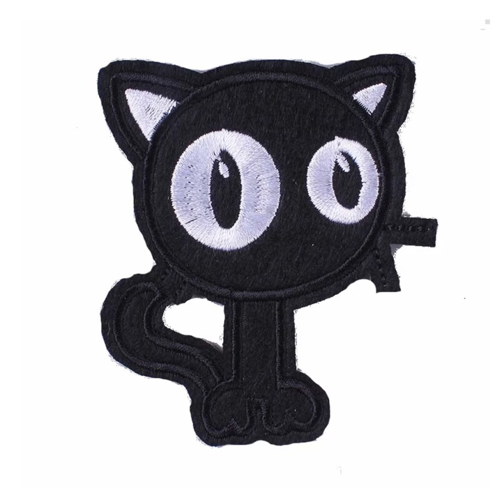 Petic textil brodat The black cat, pisica neagra 6.5x7.8 cm, INOVATIX