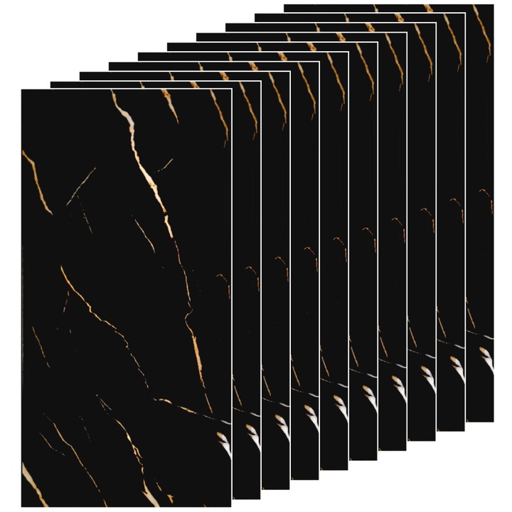 Set 10x Tapet Marmura Premium 3D Teno®, suprafata acoperire 1.8 mp, autoadeziv, waterproof, usor de montat, design modern, 30x60 cm, model 25, negru