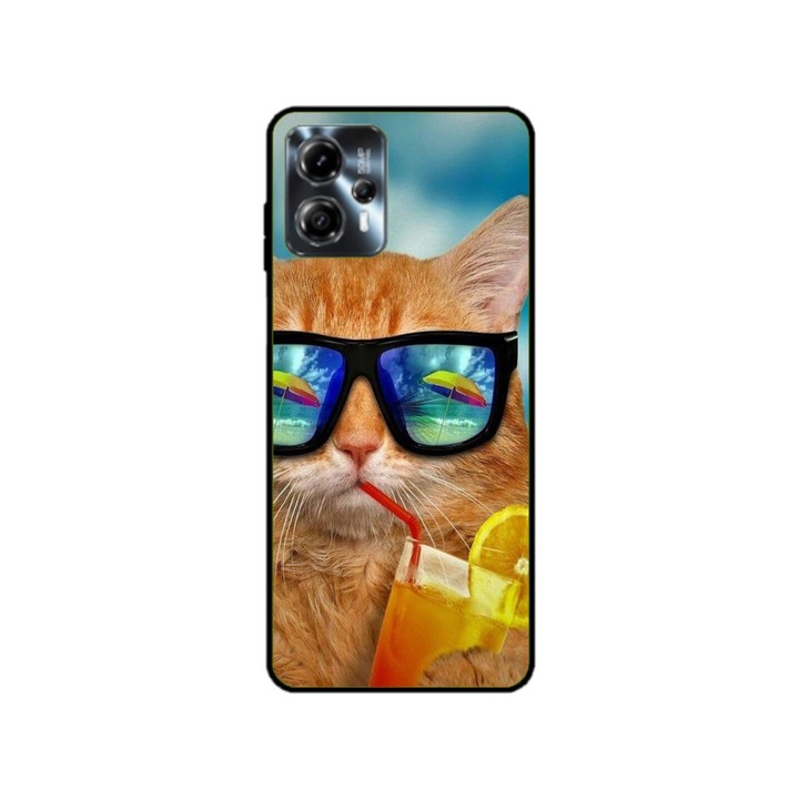 Husa personalizata HQPrint si Folie de Silicon pentru Motorola Moto G13, model Cool Cat, multicolor, S1D1M0031