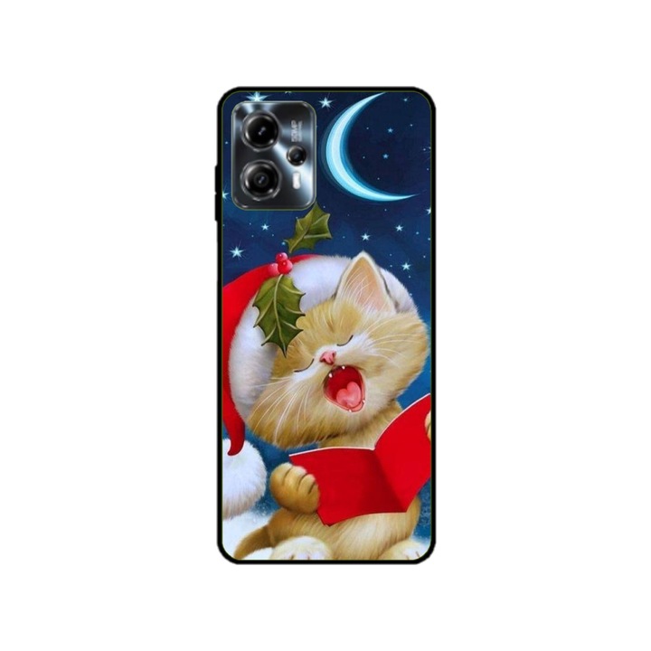 Husa personalizata HQPrint si Folie de Silicon pentru Motorola Moto G13, model Christmas Cat, multicolor, S1D1M0048