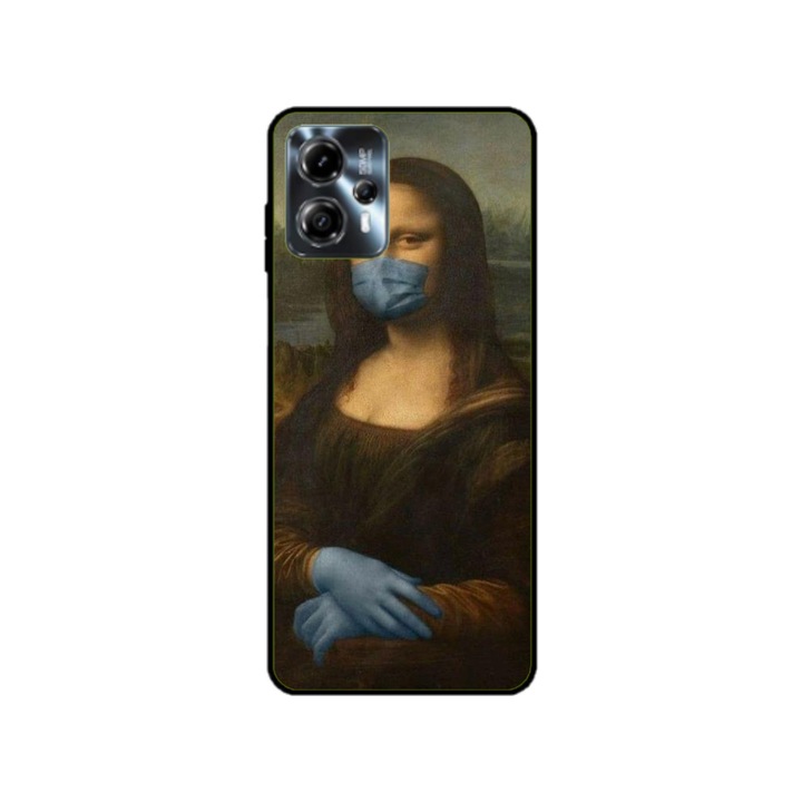 Husa personalizata HQPrint si Folie de Silicon pentru Motorola Moto G13, model Covid Mona Lisa, multicolor, S1D1M0327