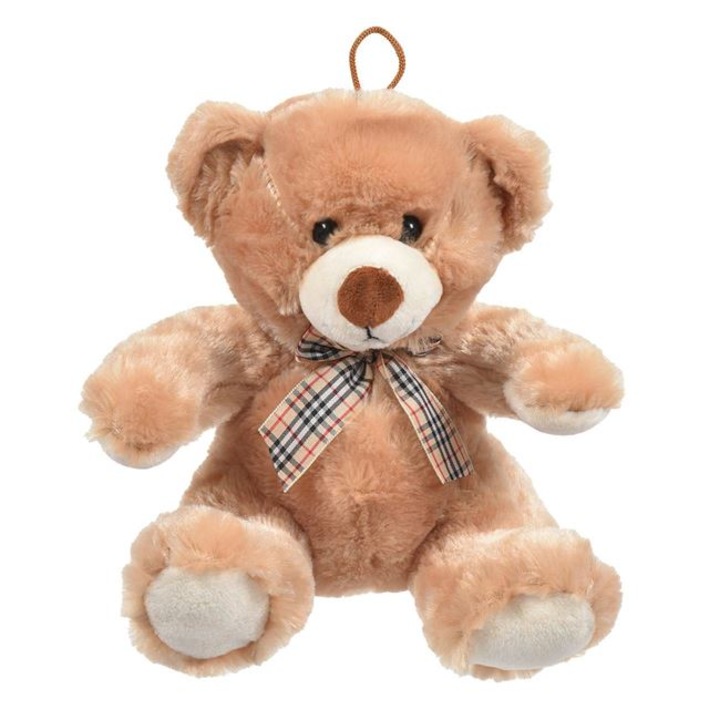 Ursulet de plus VENITIVO® cu snur pentru agatat si papion, culoare maro, Lungime x Latime x Inaltime 20 x 18 x 22 cm