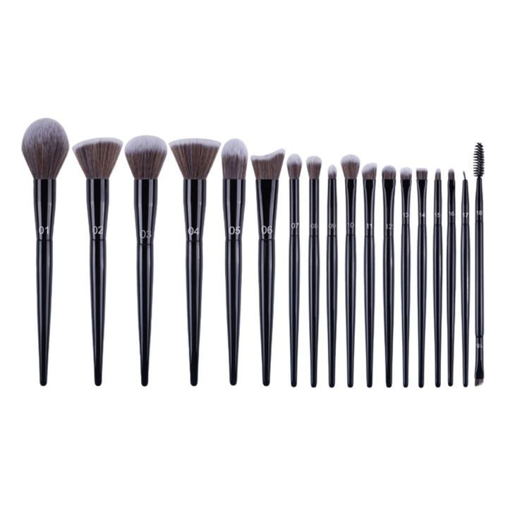 Set 18 pensule de machiaj si husa Z'Oreya, Par sintetic, Negru/Maro