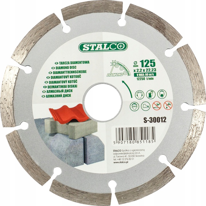 Disc De Taiere Beton Si Paviment, Stalco, Puternic Si Ascutit, Taie Rapid Si Fara Blocaje, Ideal Pentru Lucrari Casnice Si De Constructie, Durata Lunga De Utilizare, ?180 Mm, Gaura 22.23 Mm, Pentru Taiere Pe Uscat