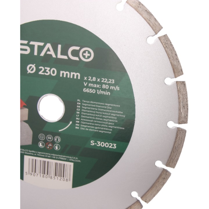 Disc Diamantat 230 Mm Pentru Taierea Betonului, Pietrei, Pavelelor, Stalco, Performanta Ridicata, Taieturi Precise, Ideal Pentru Lucrari De Constructie Si Renovare, Compatibil Cu Polizoarele, Argintiu