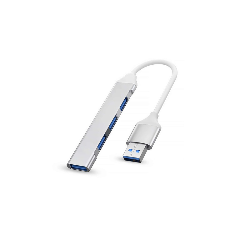 USB A хъб към 3x USB A 2.0 и 1xUSB A 3.0, 12 см дължина, сребрист