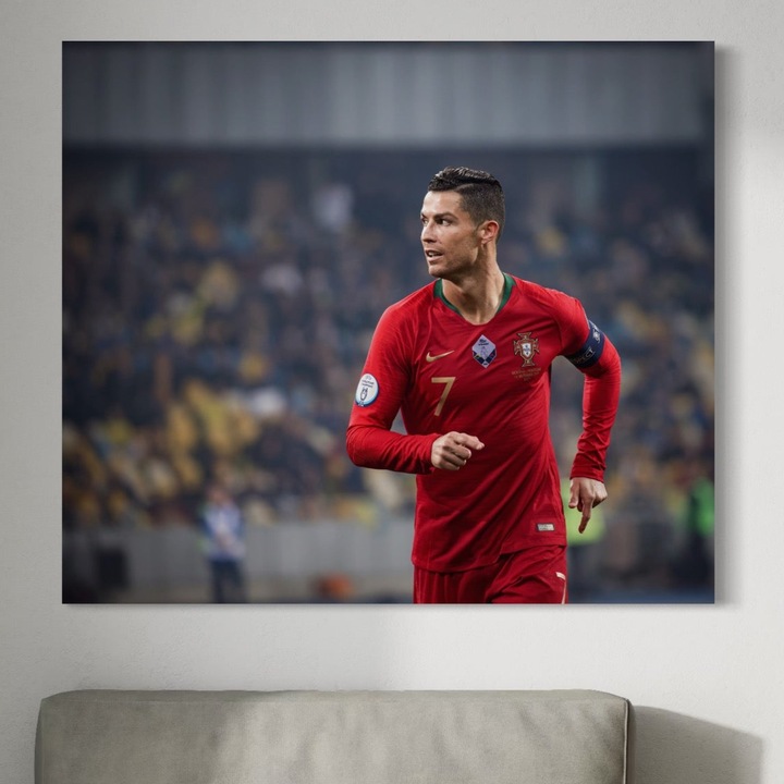 Tablou Canvas Premium, LuxCanva® C1053, Cristiano Ronaldo, 90 X 90 CM, Panza Bumbac 100% 400g/m2, Sasiu Lemn, Culori, Capitan, Portugalia, The Best Ever, Camera Copilului, Gaming Room, Relaxare, Culori Vibrante