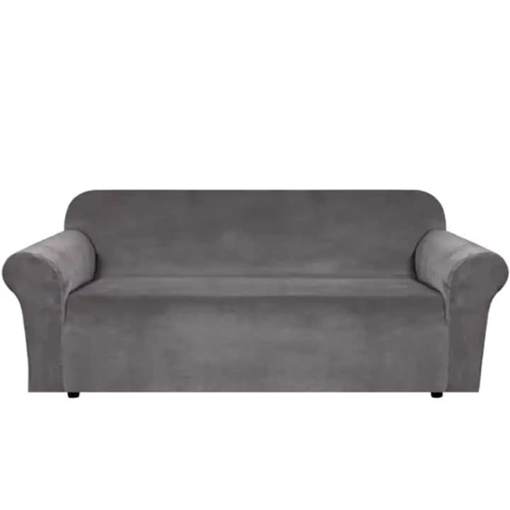 Univerzális huzat normál 3 személyes kanapéhoz, bársonyutánzat, szürke színben