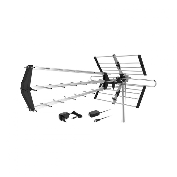 Antena directionala activa Cabletech, DVB-T2, Argintiu