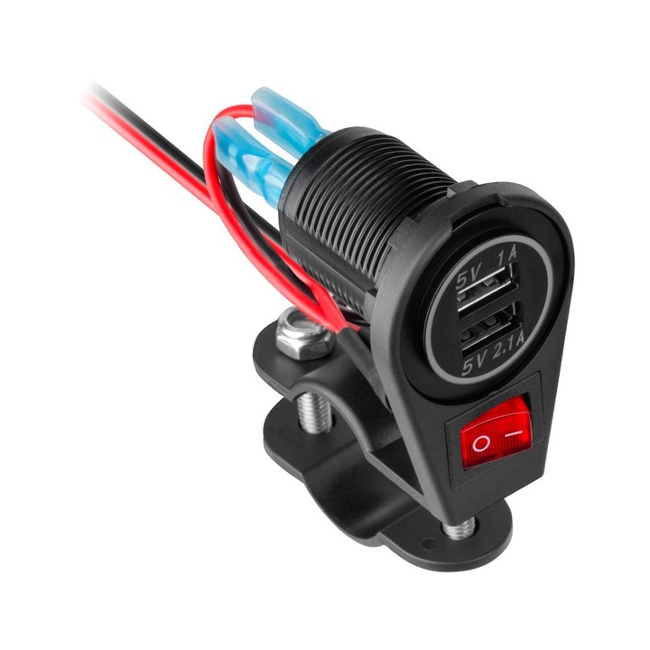 Motorkerékpár töltő, Peiying, 2xUSB 3100 mA, fekete