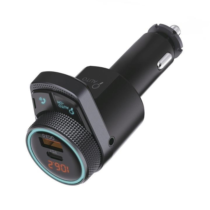 Autós FM adó, Peiying, ABS, Bluetooth, 12-24V, Fekete