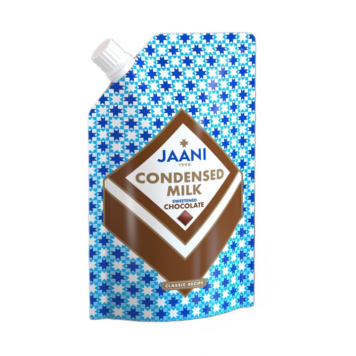 Lapte condensat cu ciocolata Jaani, 8% grasime, Doypack, 250 g