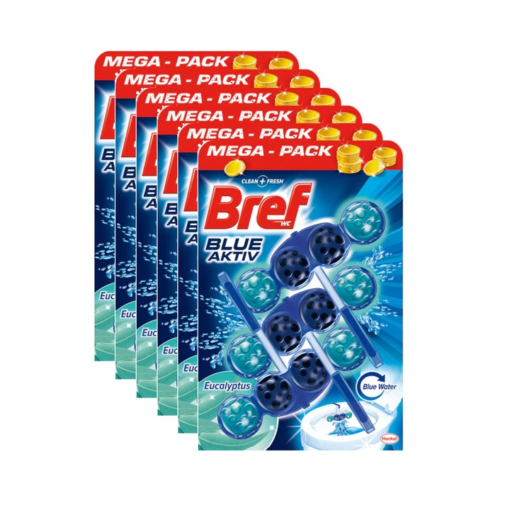 Set 6 x Odorizant toaleta Bref Blue Aktiv Eucalypt, 3x50 gr