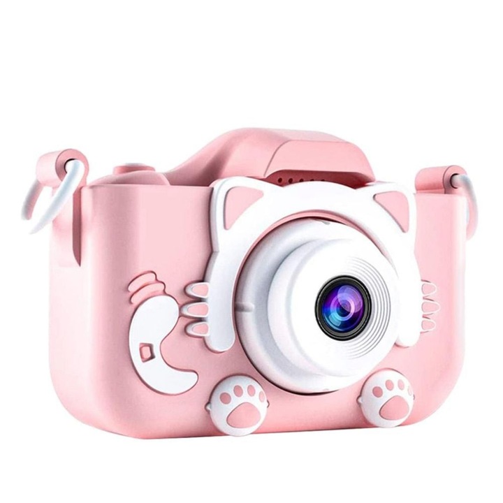 Camera foto-video pentru copii Promerco®, cu o rezolutie HD 1080P si un senzor de 12mp, culoare Roz