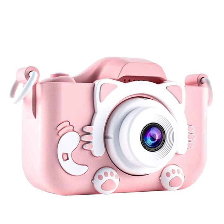 Promerco fotó-video kamera gyerekeknek, HD 1080P felbontással és 12mp-es érzékelővel, rózsaszín