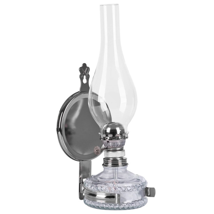 Lampa vintage din sticla cu gaz lampant, inaltime 35 cm