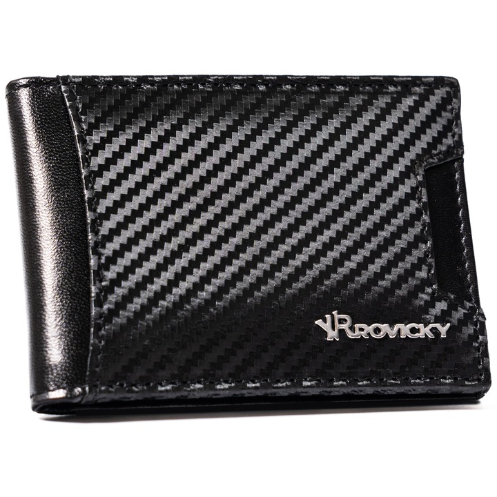 Мъжки портфейл, естествена кожа, черен, Rovicky r-rm-19-gcl-cf, 7,5 х 10,5 х 1 см