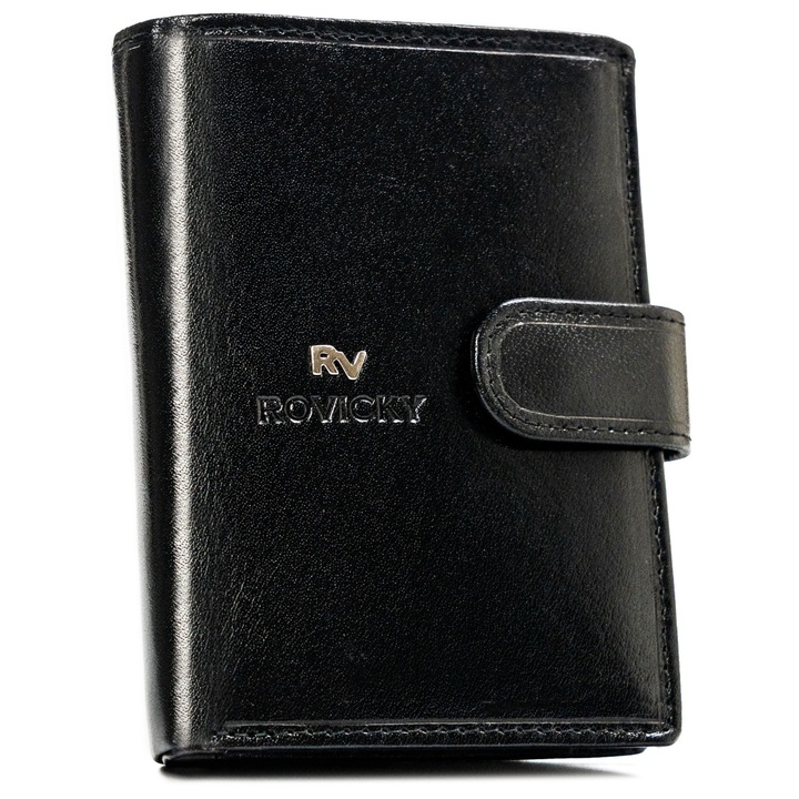 Portofel barbatesc din piele naturala, negru, Rovicky 7680278-9-bca, 12, 5 x 9, 5 x 2 cm