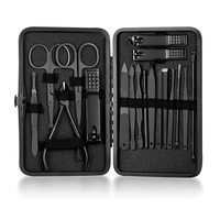 Trusa manichiura si pedichiura, Etui depozitare, 18 piese, Inox, Negru
