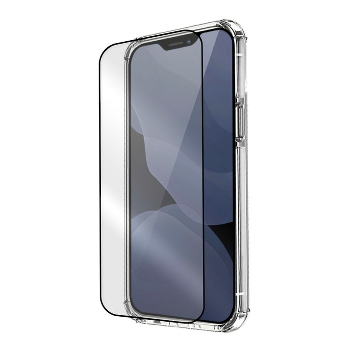 Комплект фолио от 5D закалено стъкло и прозрачно противоударно покритие Oppo A54 5G / A74 5G / OnePlus Nord N200 5G, 9H устойчивост, HD прозрачен, удароустойчив, пълна защита, издръжлив дизайн, пълно покритие, черни ръбове