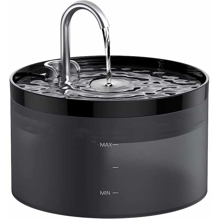 Автоматичен диспенсър за вода тип фонтан за котки и кучета, голям капацитет 2L, безшумен, с пречистване и филтриране през активен въглен, с вграден LED, Черен