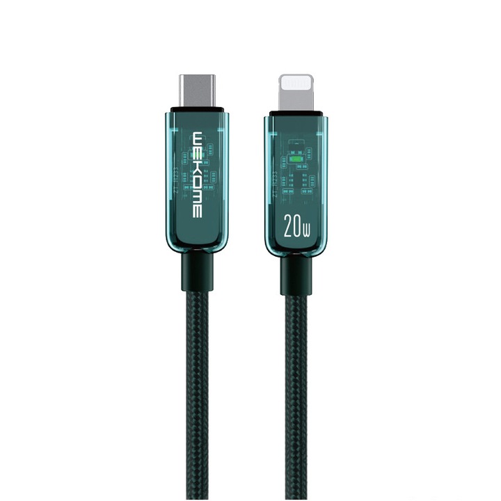 Cablu de date, Wekome, USB-C to Lightning, 20W, 1.2 m, Verde