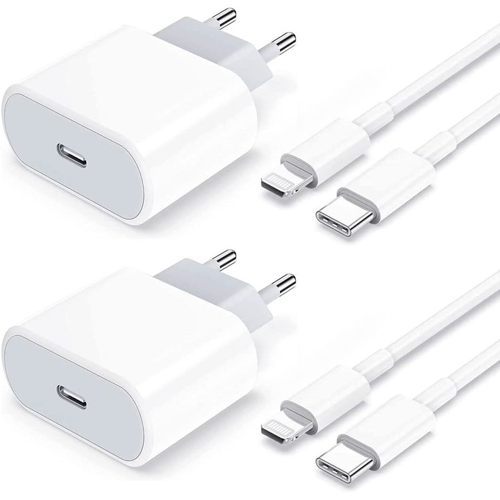 Gyorstöltő töltő kompatibilis az Apple 20W iPhone 14 /13/12/12 Mini/12 Pro/12 Pro Max/11/11 Pro/11 Pro Max/XS Max/XS/X/XR/8/8 Plus/7/6 telefonokkal / 5/SE/iPad Pro/Air/Mini, USB-C töltő adatkábel, 1,5M, Fehér, 2 db