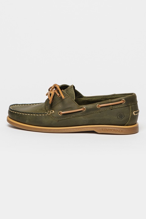 Lumberjack, Pantofi boat de piele Navigator, Verde militar/Maro fango