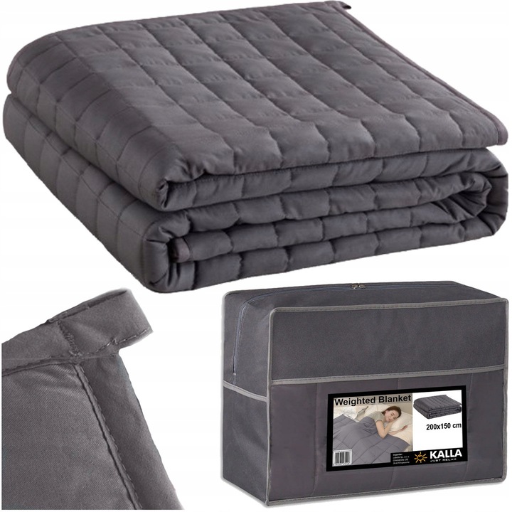 Patura Cu Greutate, Kalla, 200x150 cm, Umplutura Granule De Sticla Si Poliester, Spalabila La 30°C, Recomandata Pentru Persoanele Cu Greutatea De 70 Kg Si Mai Mult, Cusuta, Gri