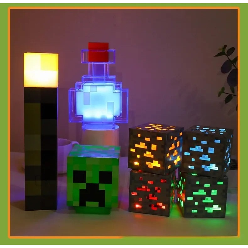 Нощна лампа Minecraft, Premium, щадяща очите светлина, ABS, синя ...