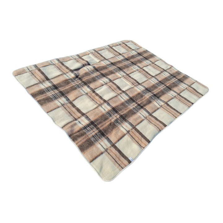 Patura jacquard din lana 155x200 in carouri crem maro