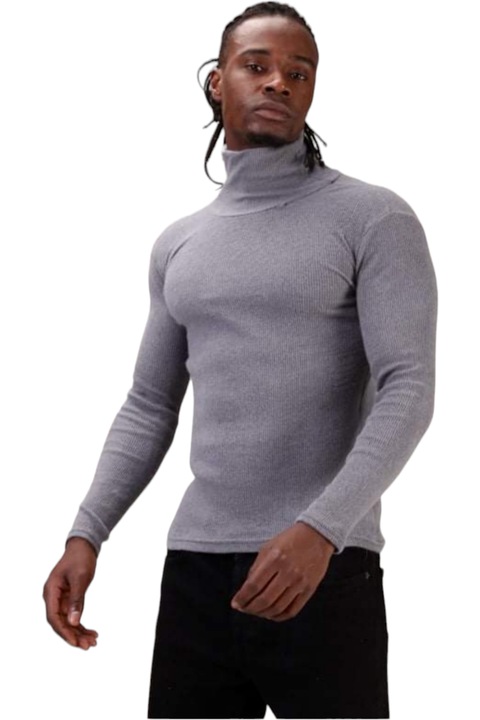 Bluza barbati, StarFashion, tip maleta, cu guler inalt, pe gat, Gri