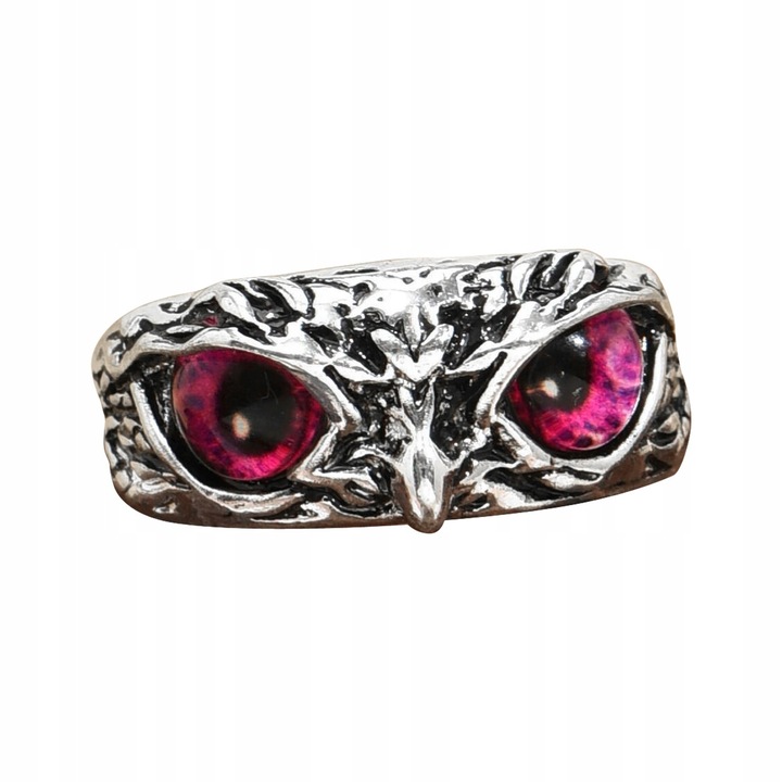 Пръстен с бухал, сплав, регулируем, розов/сребрист