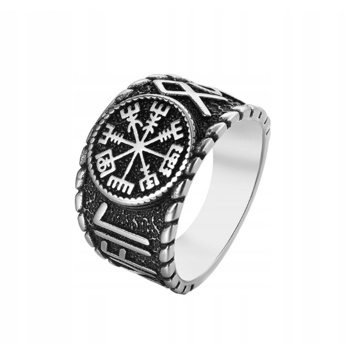 Inel cu amuleta nordica, Otel, Argintiu