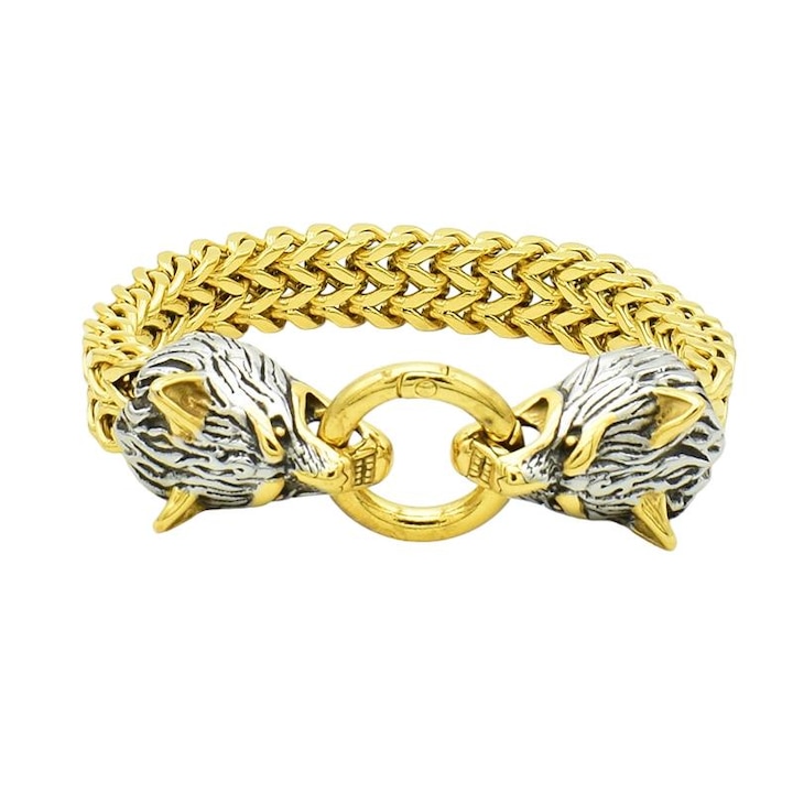 Bratara cu lupi nordici, Otel, Auriu