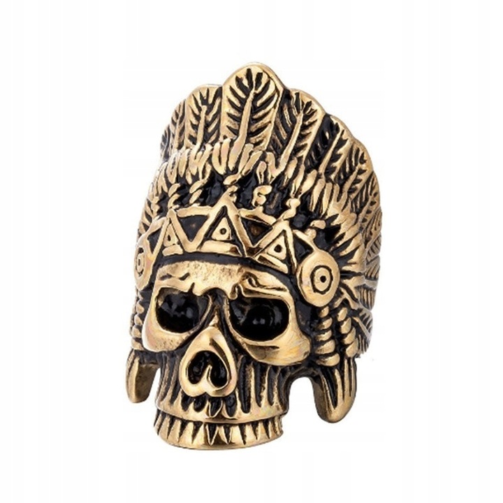Пръстен с череп, Метален, Златист