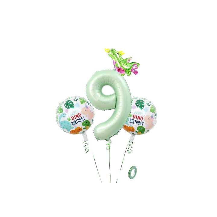 4 db 9-es számú léggömb készlet, dinoszaurusz, fólia, 80 cm