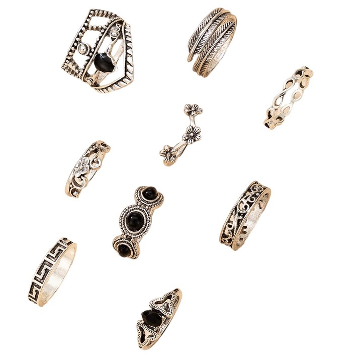 Дамски ретро комплект пръстени, Метал, Сребро, 16-18 мм