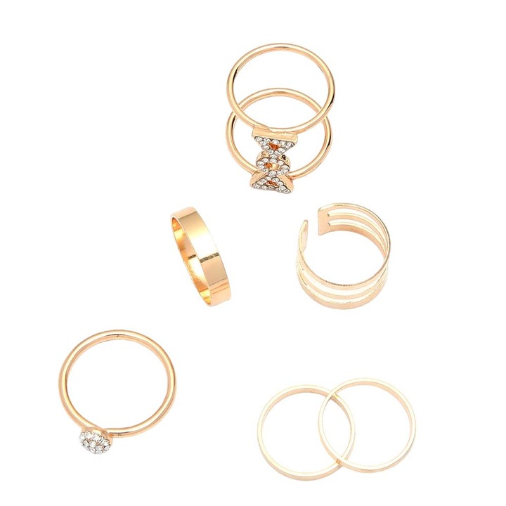 Комплект от 6 пръстена, Метал, 15-17 мм, Злато