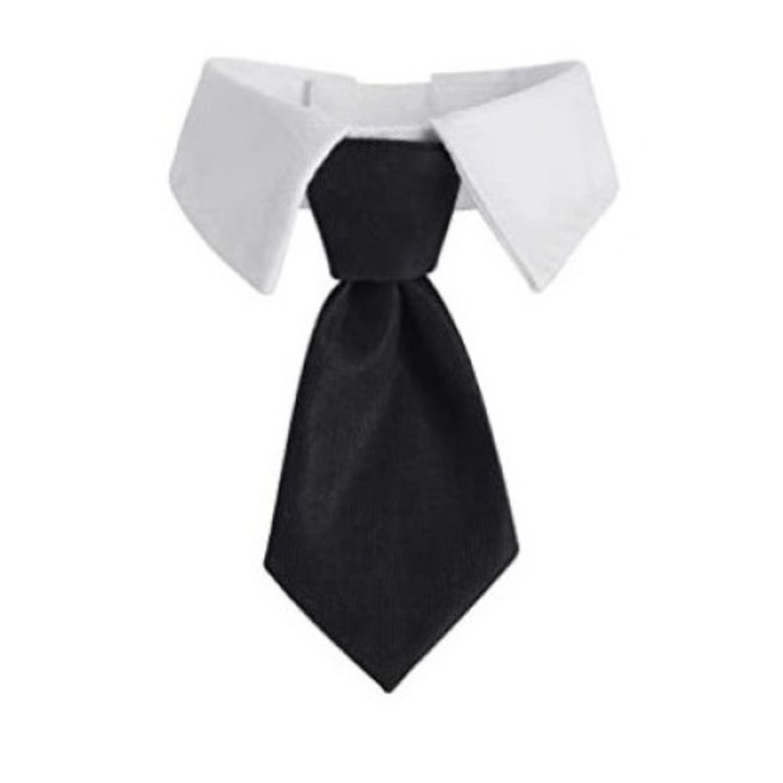 Cravata pentru caini si pisici, Bumbac, Negru/Alb, L
