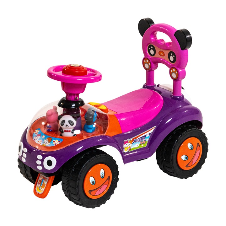 Masinuta premergator ride-on Beberoyal 7602 cu muzicuta si spatiu de depozitare, Roz