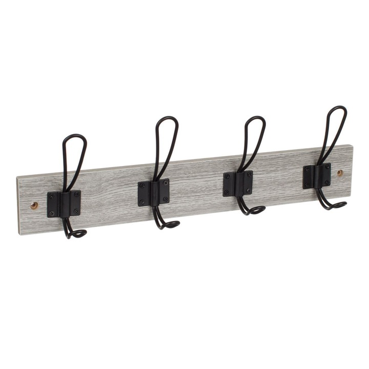 Shopiens Fa faliakasztó 8 db szürke akasztóval, 45x7x1,2 cm