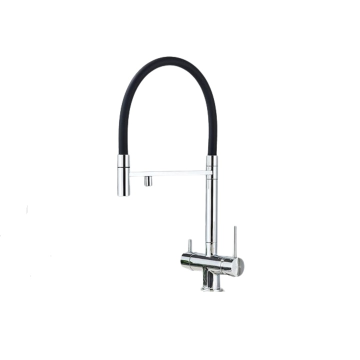 Кухненски смесител за пречистена вода с 2 функции за воден поток, хром-черен, AquaSpa