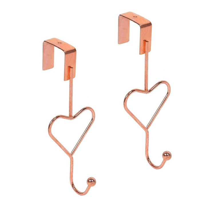Set 2 carlige metalice pentru usa Shopiens® sub forma de inima roz/auriu