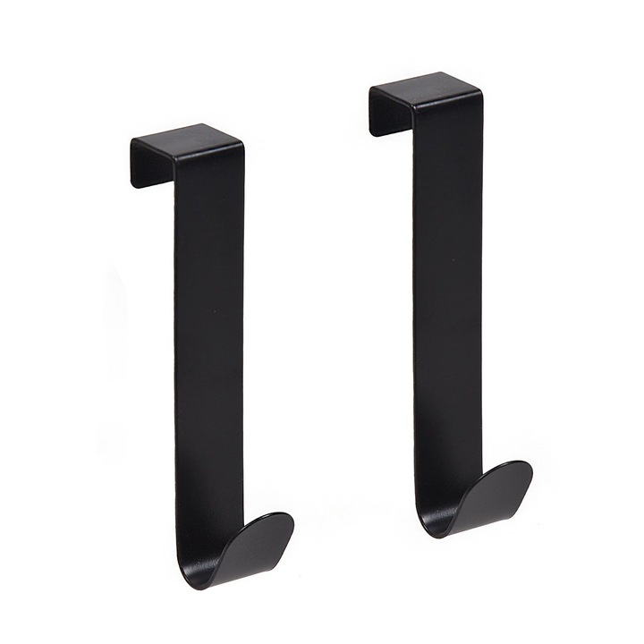 Set 2 carlige pentru usa Antbro® cu 1 agatatoare, moderne, din metal, negre, 2 x 12 cm