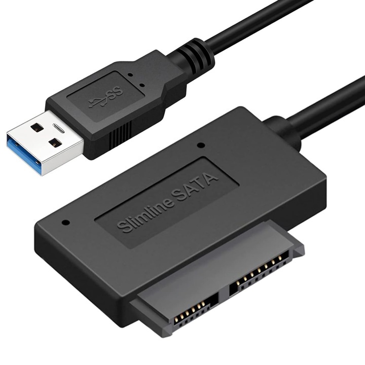 Cablu adaptor USB 3.0 la 7+6 13Pin Slimline SATA II, pentru unitate optica laptop, Plug and play, negru, JENUOS®