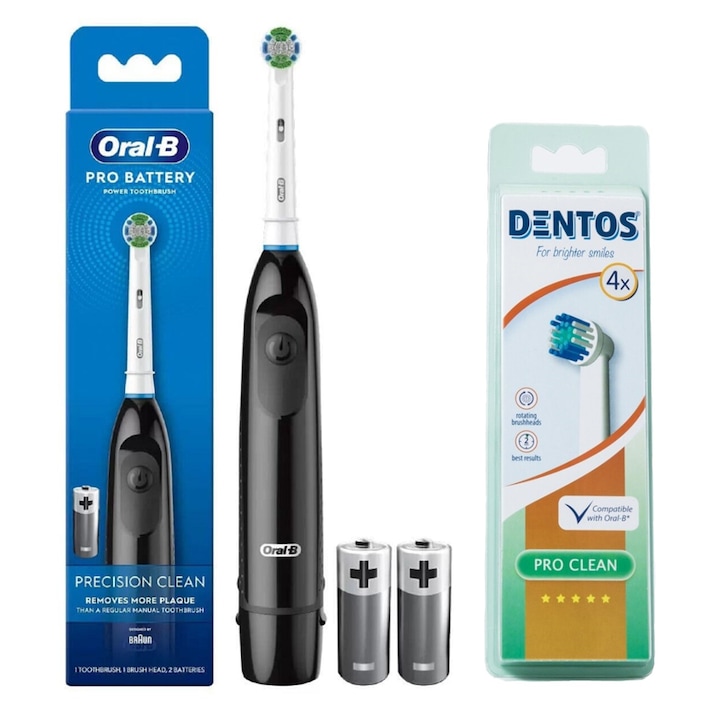 Elektromos fogkefe akkumulátorral Oral B Pro Battery DB5, Precision Clean, 4 Dentos Pro Clean utántöltővel, fekete