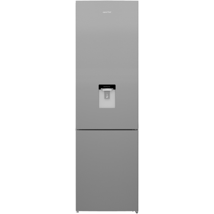 Combina frigorifica Arctic AK60406M40DS, 386 l, Clasa E, Water Dispenser, Garden Fresh, Safety Glass, XXL BOTTLE, H 202,5 cm, Argintiu