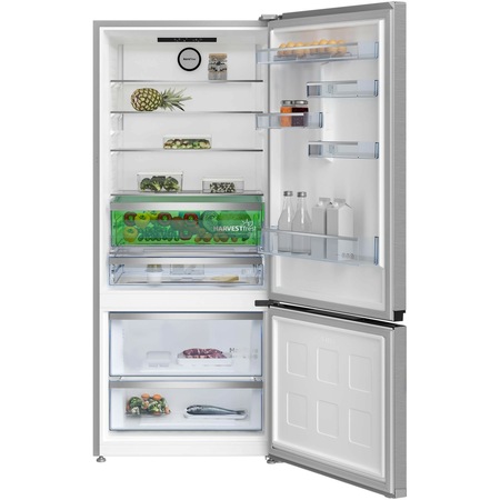 Combina frigorifica Beko B3RCNE594HXB, 551 l, No Frost, HarvestFresh, AeroFlow, Clasa E, Kitchen Fit, Compartiment 0°C, H 187 cm, Metal Look
