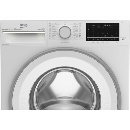 Masina de spalat rufe Slim Beko B3WFU59425W, 9 kg, 1400 RPM, Clasa A, HomeWhiz prin Bluetooth Remote Control, SteamCure, AddXtra, Motor ProSmart Inverter, AddXtra, AutoClean Detergent Drawer, Silent Tech, Alb